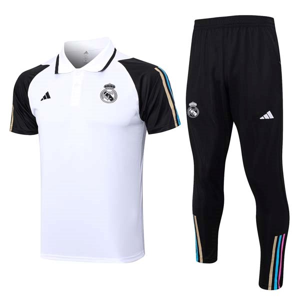 Polo Real Madrid Conjunto Completo 2023-2024 Blanco Negro